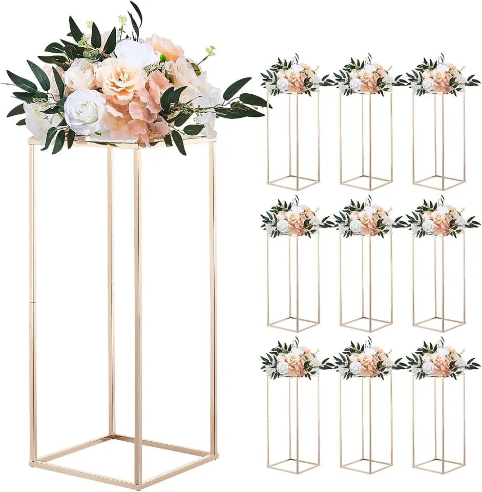VEVOR Wedding Flower Stand, 10PCS 23.62-inch Column Flower Stand, Floral Stands with Acrylic Laminate, Rectangular Floral Display Rack for Wedding, Party, Birthday, Home,French Gold Centerpiece Stands