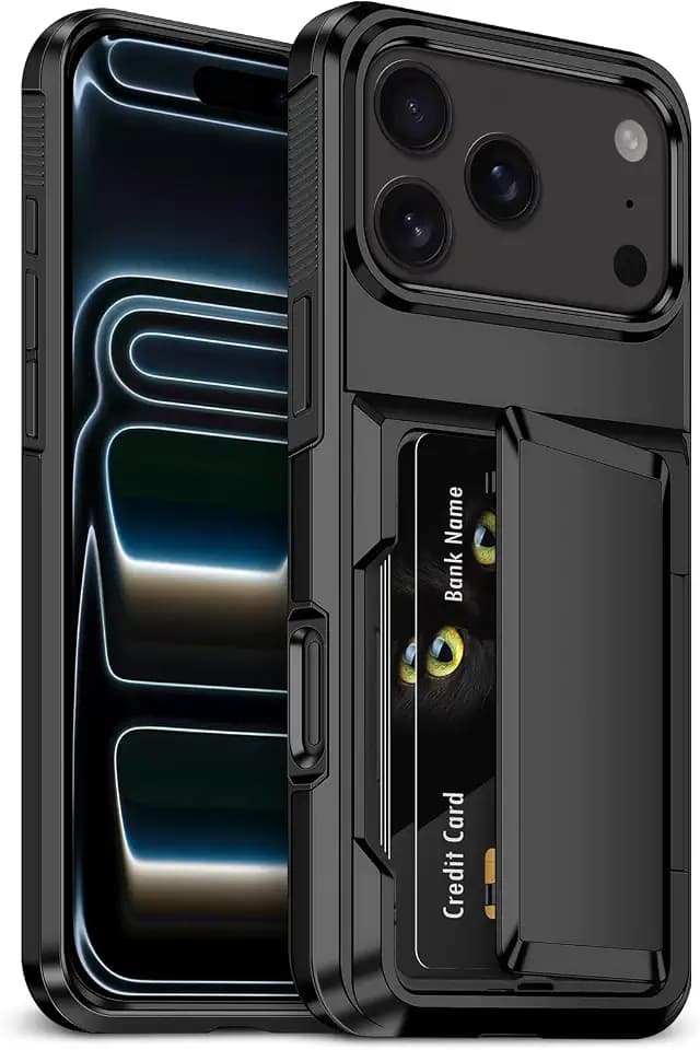 für iPhone 17 Pro Max/18 Pro Max Hülle mit Kartenfach Wallet Max 5 Karten für Hülle iPhone 17 Pro Max Heavy Duty Hard PC Silikon Schutzhülle Stoßfest Schutzhülle Schwarz