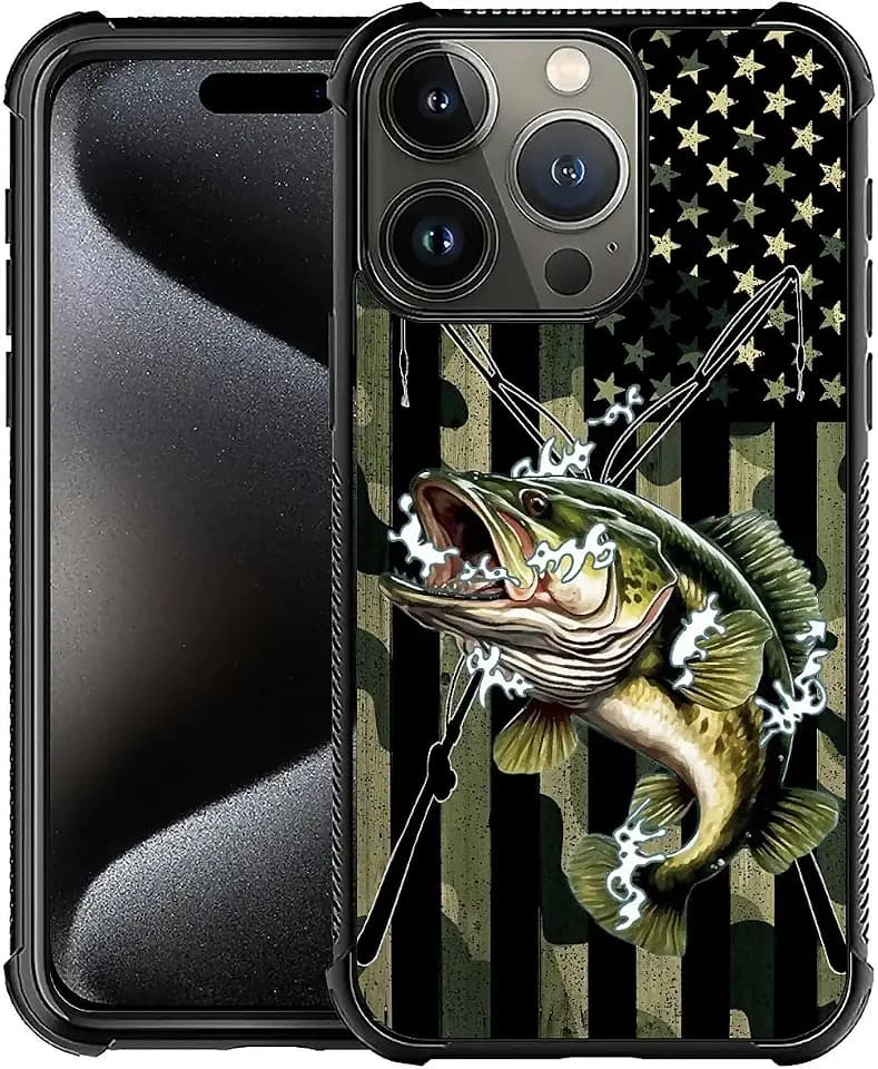 DAIZAG Compatible with iPhone 16 Pro Case,All-Round Protection Shockproof Anti-Scratches TPU Cover,Cases for Man Woman-Camo American Flag Bass Fish