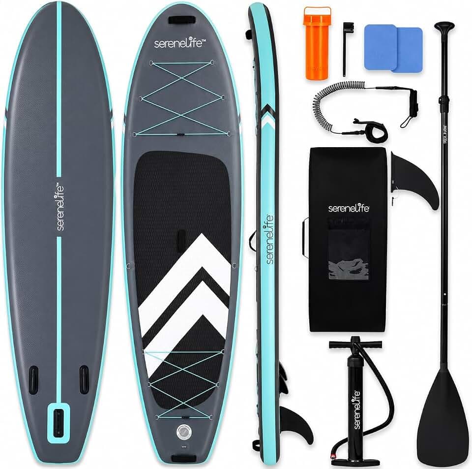 SereneLife Stand Up Paddling Board Aufblasbar, SUP 84cm bis 160kg für Erwachsene – Standup Paddle Board Set mit Paddel, Pumpe, Rucksack