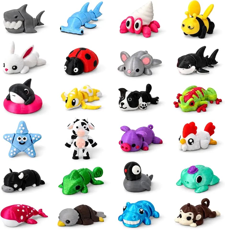 24PCS 3D Printed Animals, Flexible Articulated Fidget Toys, Desk Pets