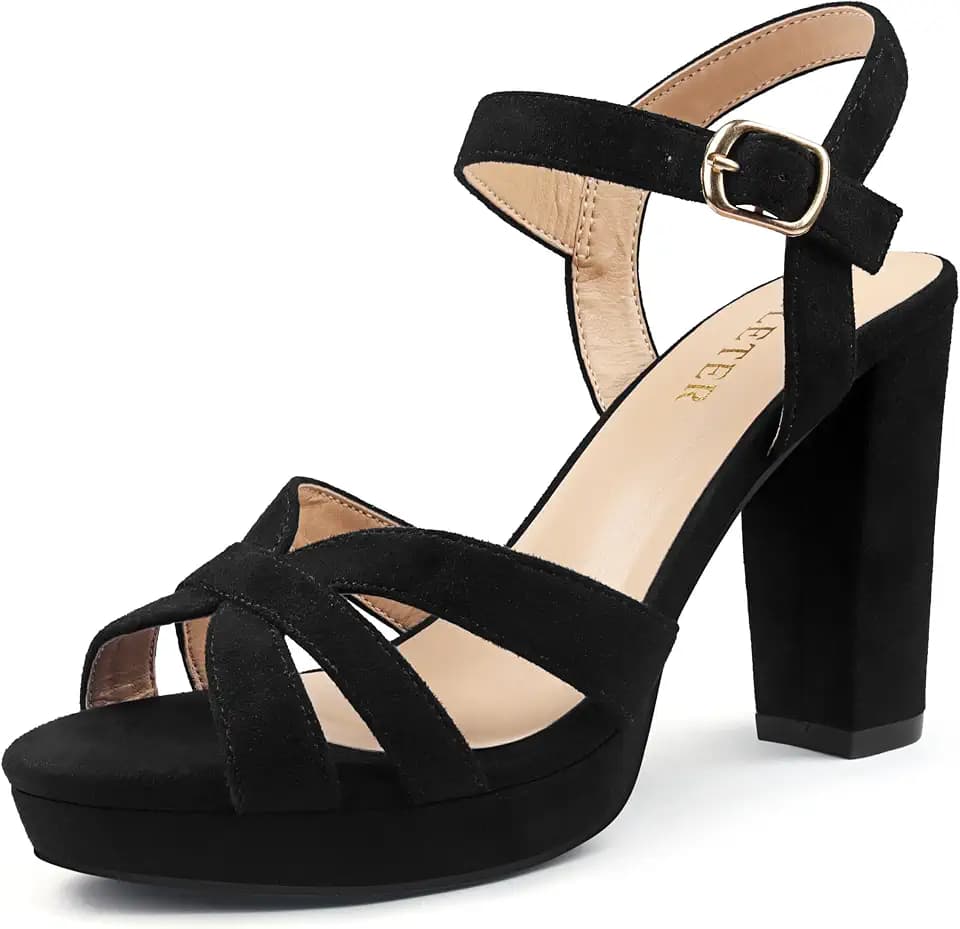 COLETER Women's Crisscross Platform Block Heel Ankle Strap Dress Sandals