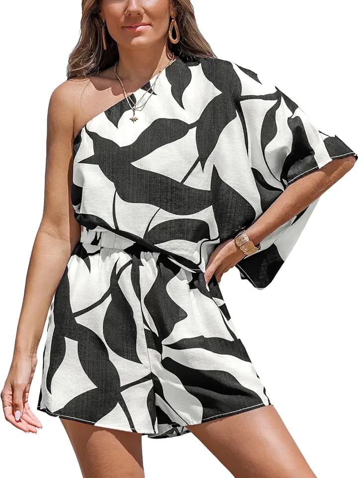 CUPSHE Women One Shoulder Romper Short Draped Bodice Casual Summer Romper