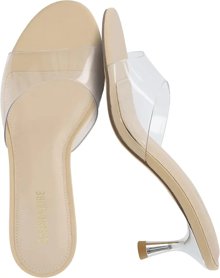 CUSHIONAIRE Giselle Clear Kitten Heels for Women, Comfortable and Stylish Low Heeled Mules Dressy Slip-On Design