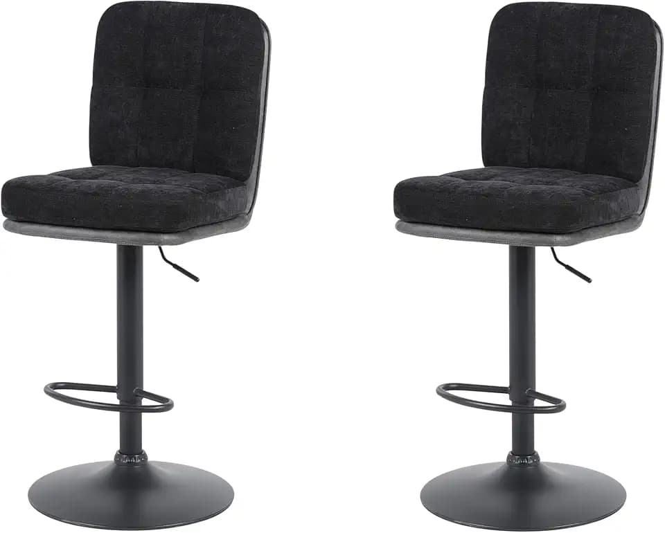 Hela Tische, 2er Set Barhocker Vila, Materialmix Webstoff Schwarz/Microfaser Anthrazit, 360° drehbar, Höhenverstellung mit Lift, 120kg belastbar
