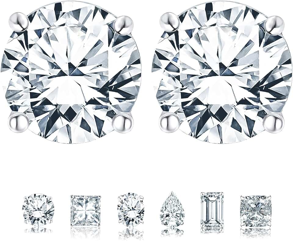 0.50CT - 4CT Moissanite Stud Earrings for Women, Round Princess Oval Pear Cushion Emerald Cuts, 4 Prong Solitaire, 18K Gold Plated, Friction Back