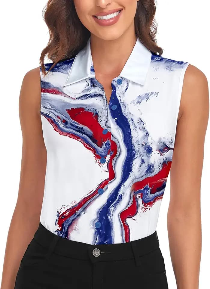 Soneven Women's Sleeveless Golf Shirts Collared Button Down Shirt Quick Dry Tank Tops