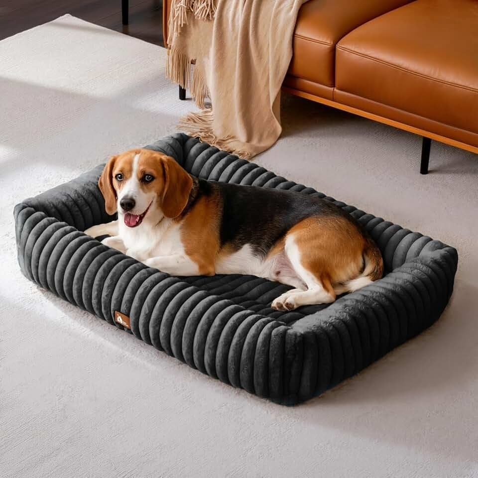Upvilla Luxus Hundebett,Weiches Hundesofa,waschbarer Hundekorb L Schwarz