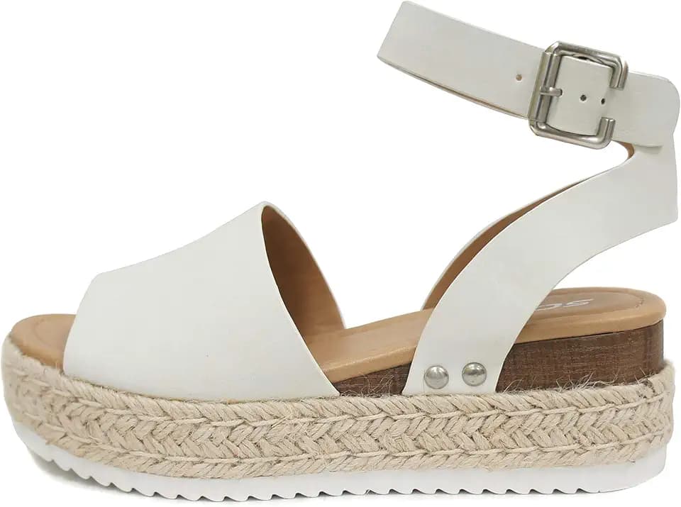 Soda Topic Open Toe Buckle Ankle Strap Espadrilles Flatform Wedge Casual Sandal