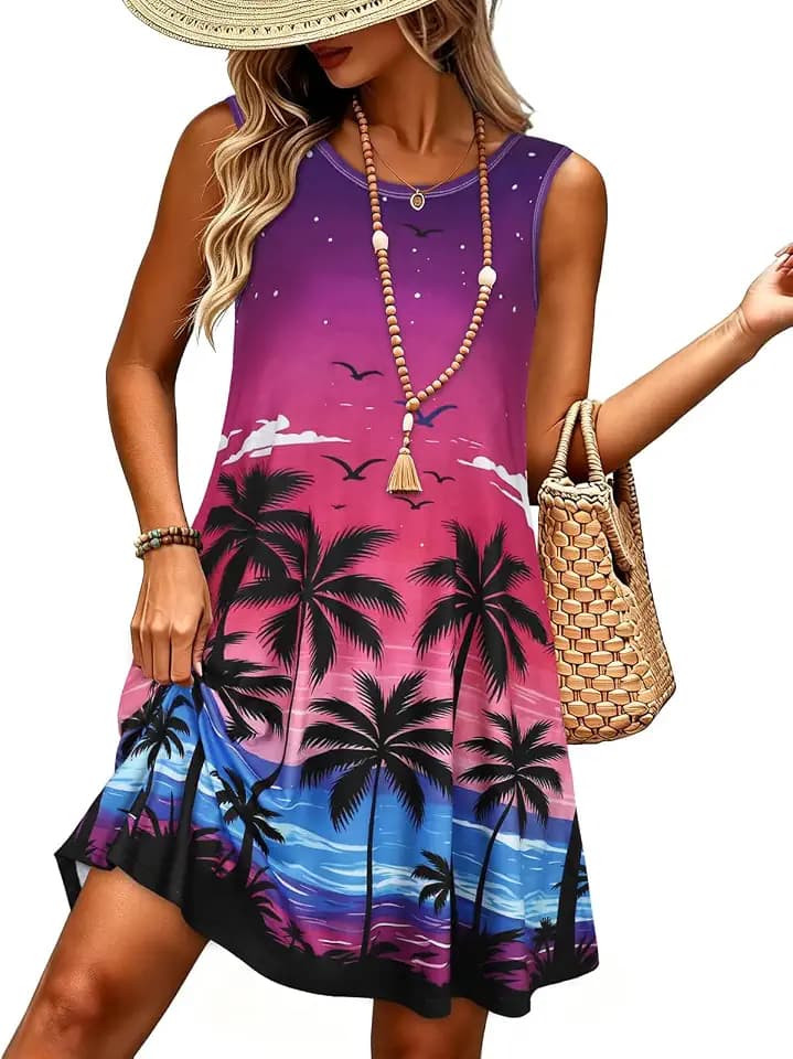 elescat Women's Summer Dresses Casual Sleeveless Loose Sundress with Pocket