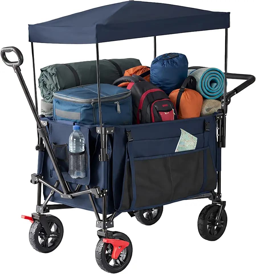 Relaxdays Bollerwagen, faltbar, 150 kg, Dach, blau
