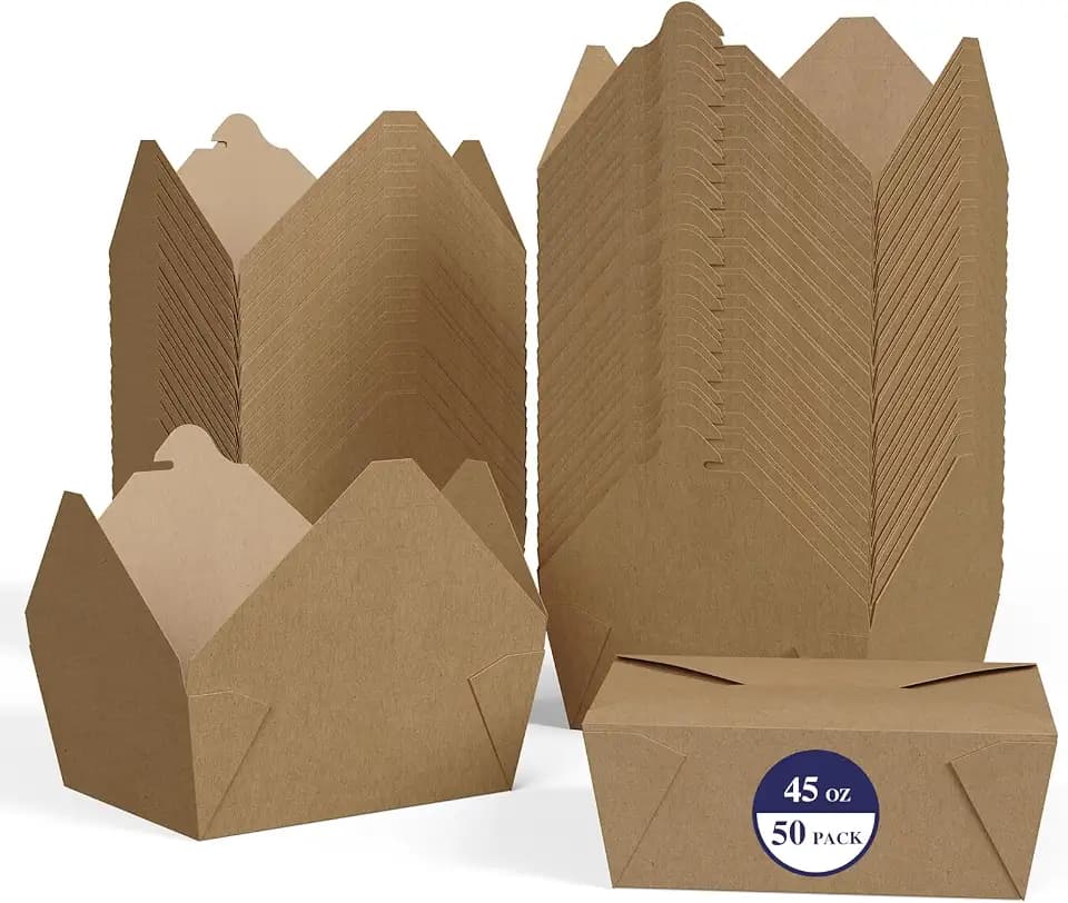 LITOPAK 50 Pack 45 oz Leak Grease Resistant Kraft Brown To Go Boxes