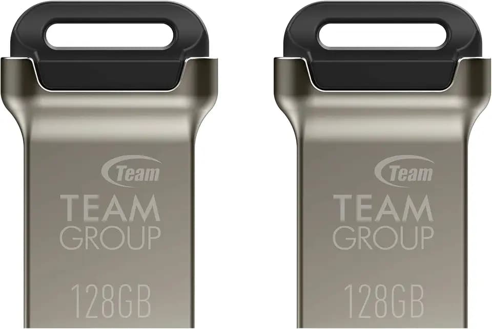 TEAMGROUP C162 128GB 2 Pack USB 3.2 Gen 1 USB 3.1/3.0 Mini Fits Metal Read 140MB/s Flash Thumb Drive External Data Storage Memory Stick Compatible with Computer/Laptop Black TC1623128GB22