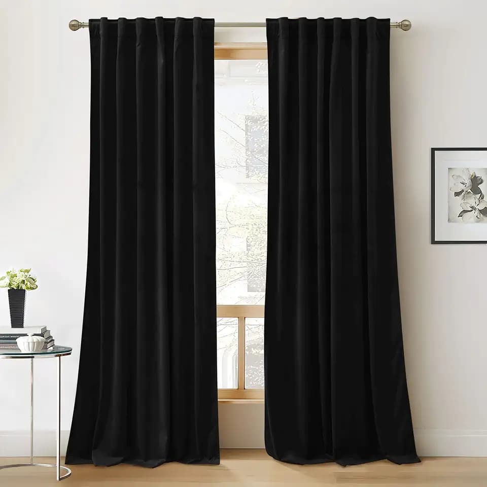 RYB HOME Black Velvet Blackout Curtains 84 inches for Bedroom Living Room