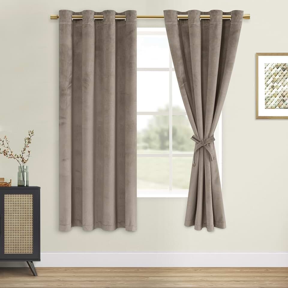 DWCN Velvet Curtains for Bedroom Living Room 52 x 63 Inch 2 Panels Taupe