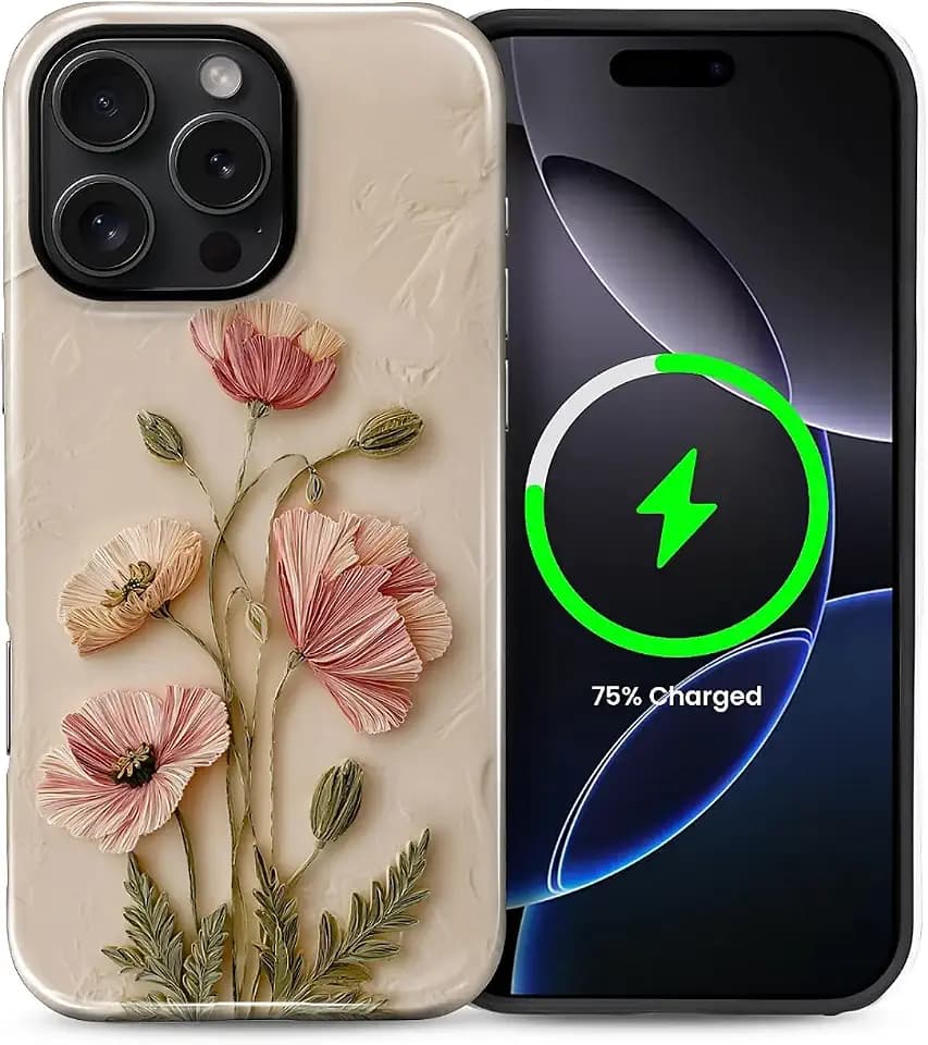 Magnetic for iPhone 14 Pro Max Case,[Compatible with Magsafe] Dual Layer Protective Heavy Duty Shockproof Rugged Drop Protection Bumper Hybrid Case - Bohemian Handmade Embroidery Flowers