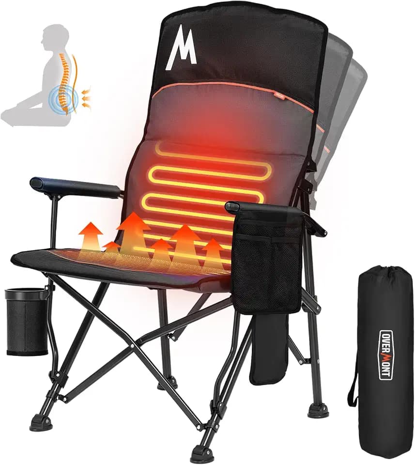 Overmont Heated Camping Chair with High Back - 450 lb, 3 Heat Levels
