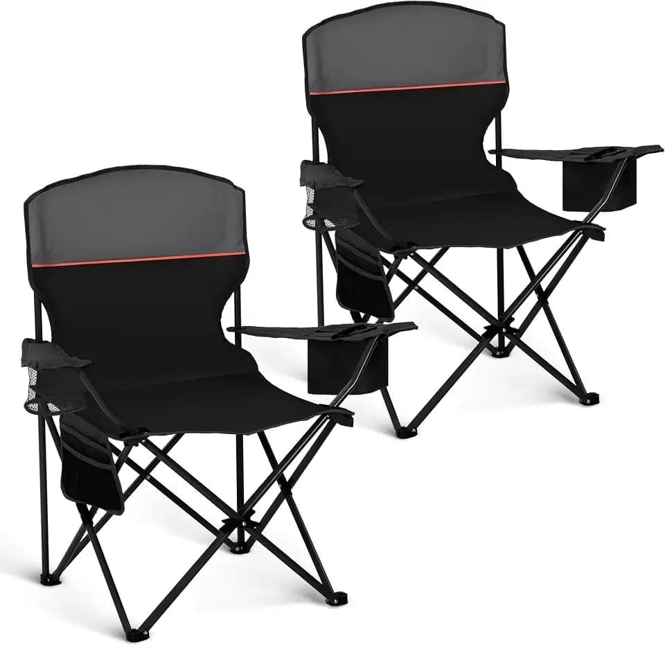 HIGH POINT SPORTS Campingstuhl Faltbar 2er Set bis 102kg Campingsessel Klappstuhl mit Getränkehaltern Faltstuhl Camping Angelstuhl Klappbar mit Armlehnen Outdoorstuhl