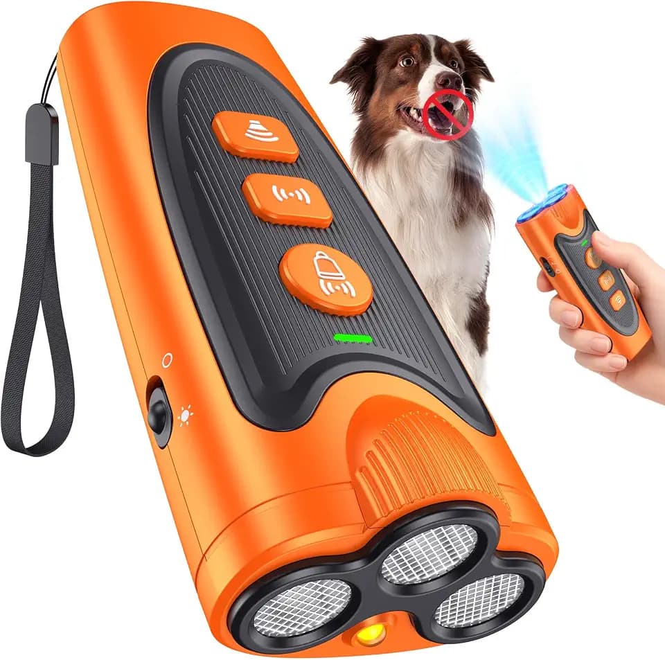 Dog Bark Deterrent Device, 3X Ultrasonic Anti Barking Device for Dogs, 6 Training Modes & 23 FT Range Stop Neighbors Dog Barks, Portable Dog Training Tool with Flashlight Indoor Outdoor Use, Orange