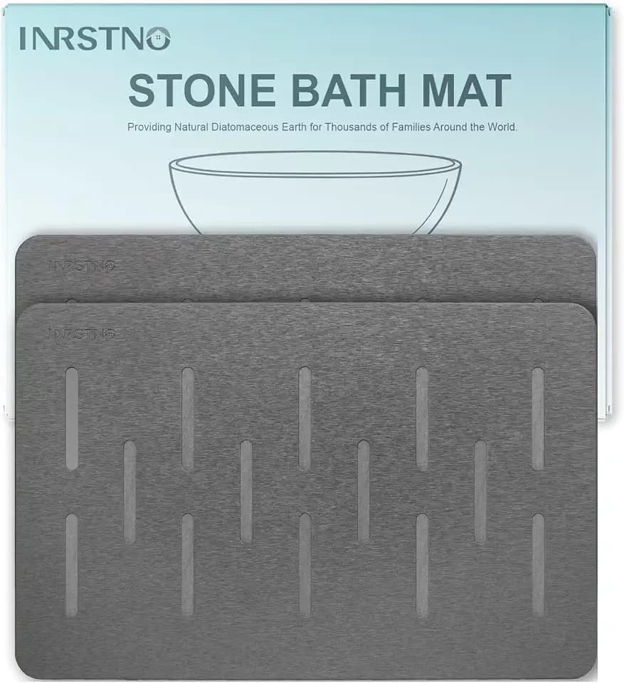 Large Stone Bath Mat 2 Pack, 31.5'' x 19.7'' Quick Drying Diatomaceous Earth Mat Large, Super Absorbent, Non Slip Diatomite Stone Bath Rugs for Bathroom, Easy to Clean (Dark Grey)
