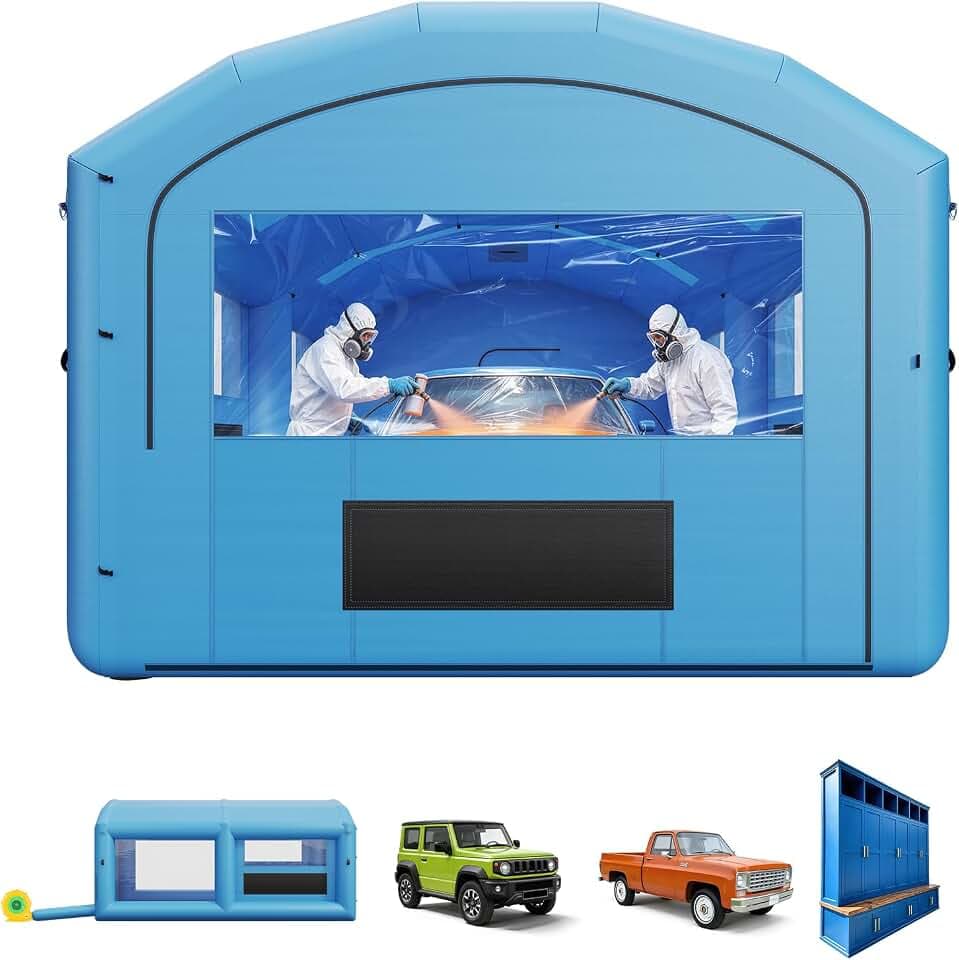 VEVOR Inflatable Paint Booth, 21 x 13 x 10 ft, Portable Spray Booth with 1100W Powerful Blower and Large Filter Cotton, Arched Roof Blow Up Painting Tent for Mid-Size Pickup Truck, Large Furniture