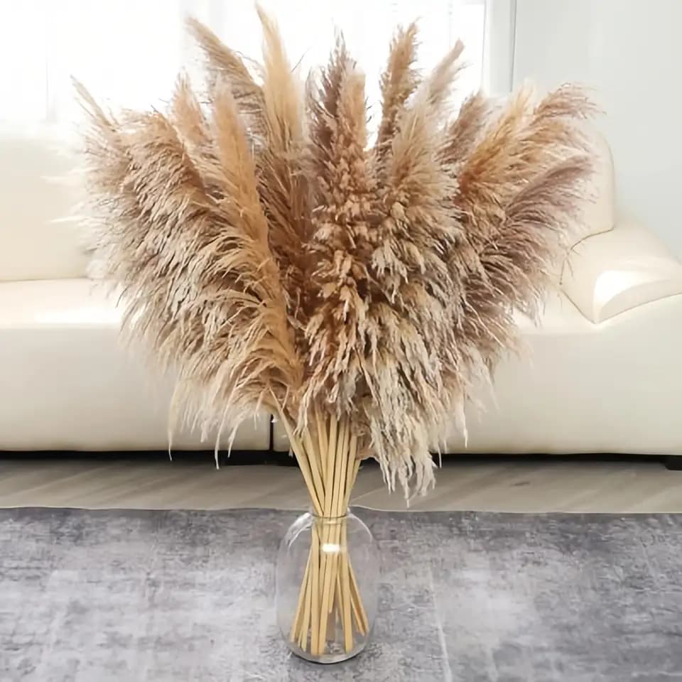 20 Stück Pampasgras Groß Trockenblumen Braun Pampasgras 90cm Natürliche Pampas Flauschige Getrocknete Blumen Bouquet für Hochzeit Wohnzimmer Schlafzimmer
