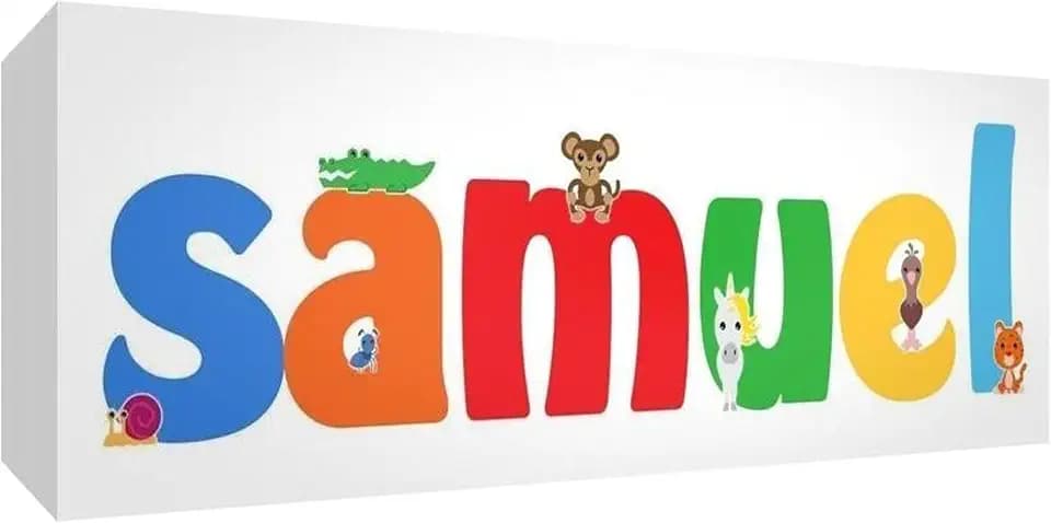 Leinwandbild für Kinderzimmer, mit solider Vorderseite, rechteckiges Design, niedliche Illustrationen, personalisierbar, 21 x 59 x 4 cm, mittelgroß, Samuel)
