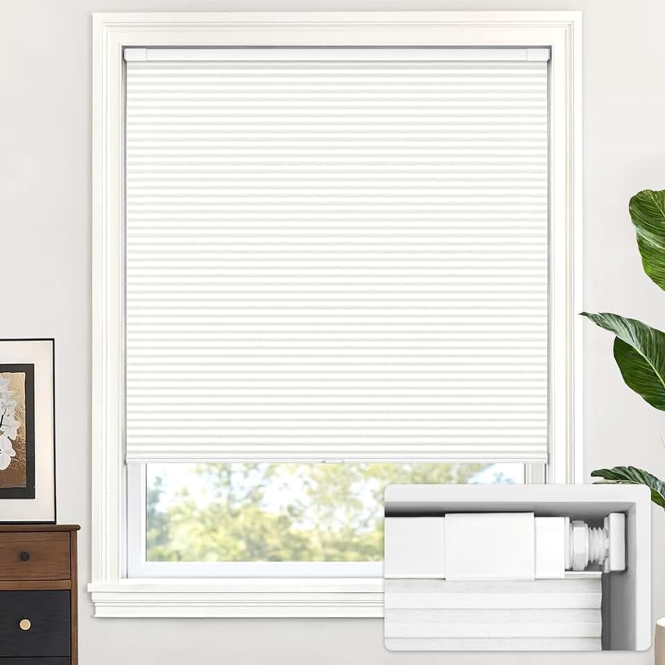 LazBlinds Kabellose Jalousien, kein Werkzeug, kein Bohren, Lichtfilterung, Polyester, für Fenstergröße 84 cm B x 163 cm H, Weiß
