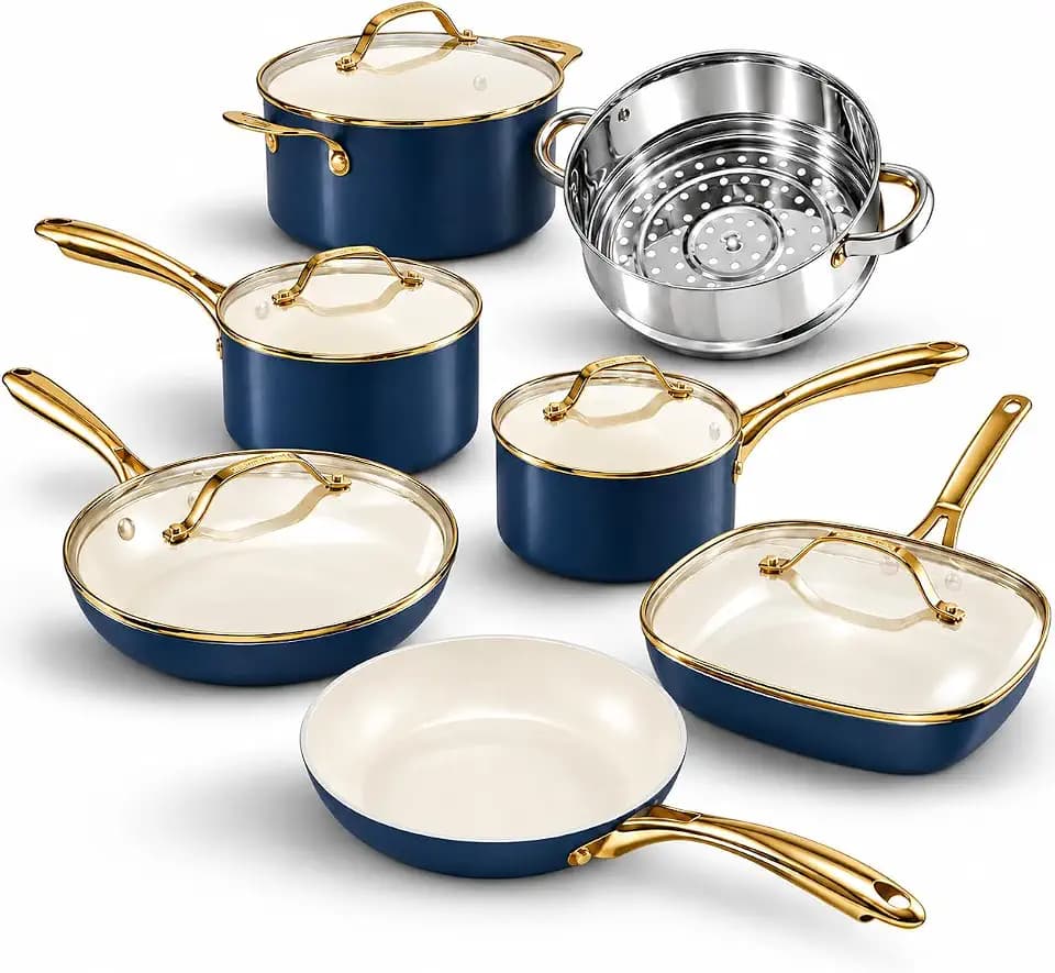 GOTHAM STEEL 12 Pc Titanium Ceramic Cookware Set Nonstick, Diamond Infused