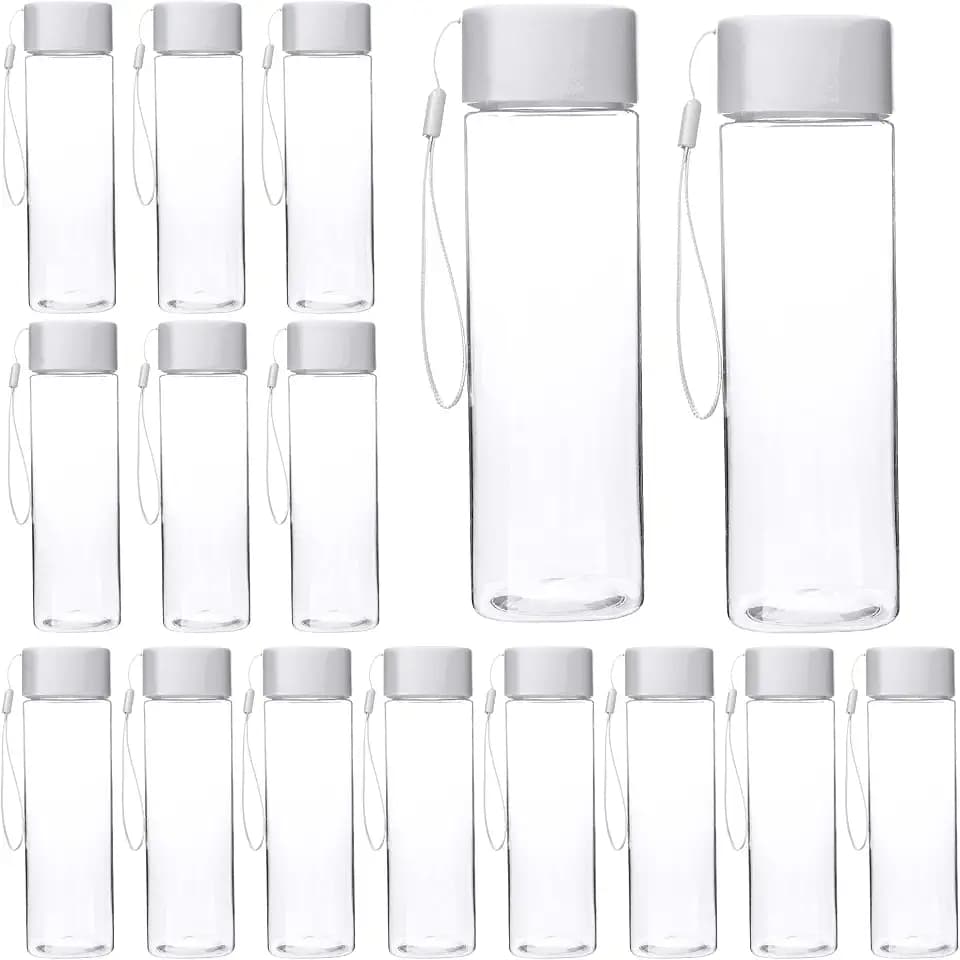 16 Pcs 17 oz Plastic Water Bottle Bulk Leak-Proof Portable Square Drink Water Bottles with Handle Strap for Sports Travel Hiking Camping Climbing Gym Outdoor Indoor Activities (Color Set 2)