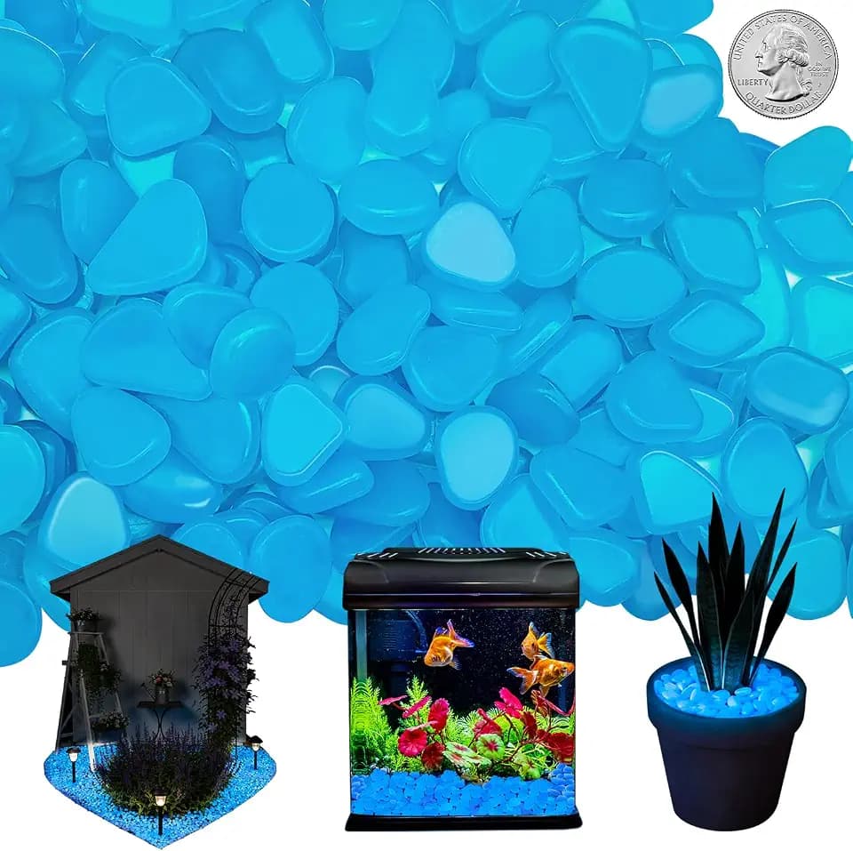 NAMTSO Blue Glow in the Dark Rocks Outdoor Garden Decor, 500 pcs, 2.3 lbs