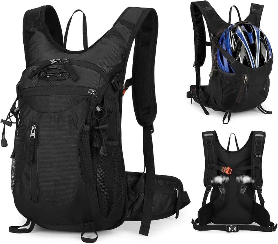 15L Leicht Fahrradrucksack Herren Damen, Kleiner Wanderrucksack Motorrad Rucksack, Trailrunning Rucksack Laufrucksack Trinkrucksack für Marathon Laufen Wandern, Schwarz