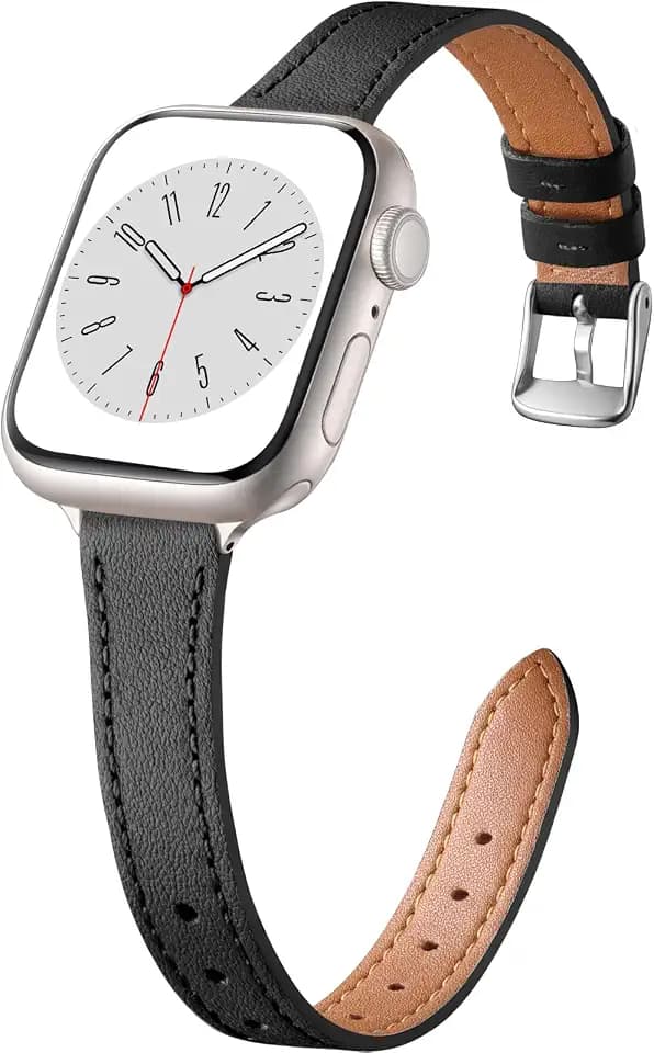 Charlam Slim Leather Band Compatible with Apple Watch Bands for Women 40mm 38mm 41mm 42mm 44mm 45mm 46mm, Top Grain Genuine Leather Strap Thin Wristband for iWatch Series 11 10 SE 9 8 7 6 5 4 3 2 1