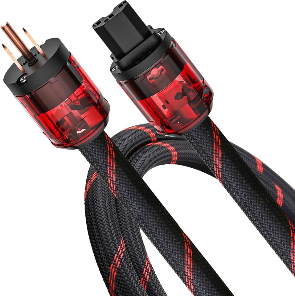 Audiocrast HiFi Power Cable 3.3FT/1M 125V 15A with US Plug & IEC C13 Connector AC Power Cord