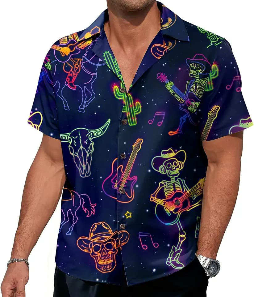 American Trends Men's Neon Hawaiian Shirt, Lightweight Short Sleeve