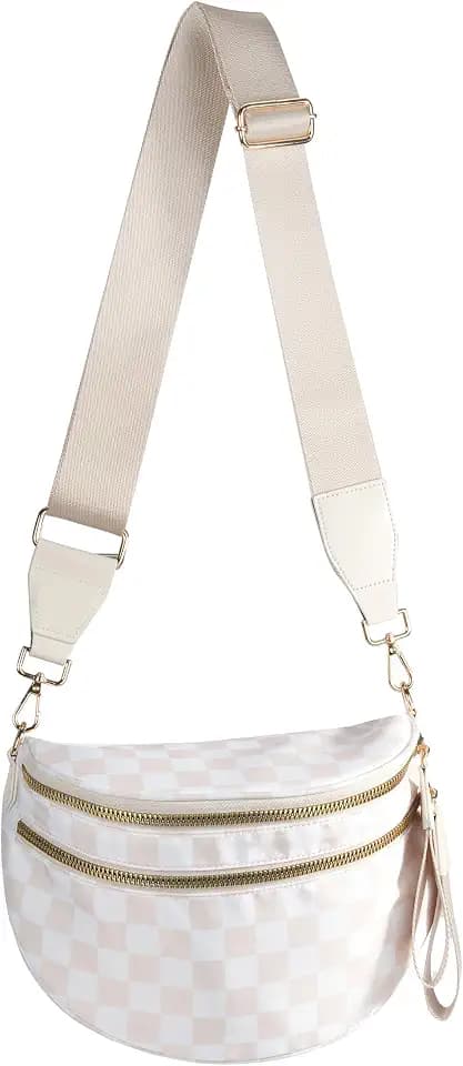 FEIBOON Spacious Checkered Nylon Crossbody Bag Bum Bag Handbags for Women