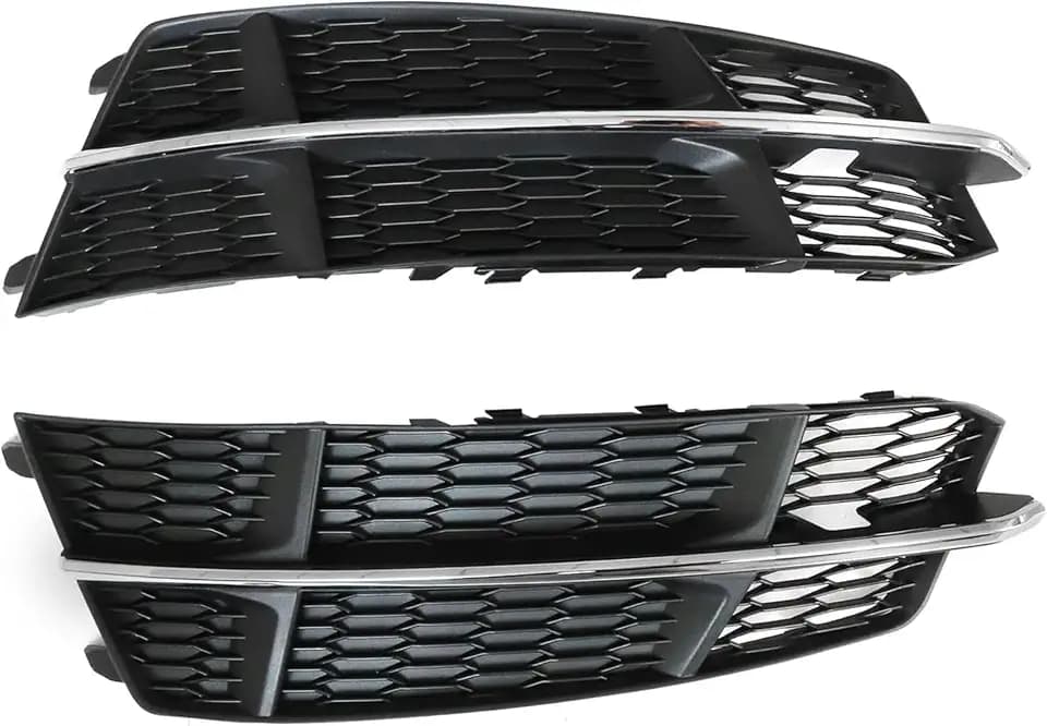 GXARTS Front Bumper Fog Light Grille Cover Pair fit for Audi A6 C7 S-Line 2016-2018 Honeycomb Mesh with Chrome Trim, Left and Right (Driver&Passenger Side) 4G0807681AN 4G0807682AN, Matte Black ABS