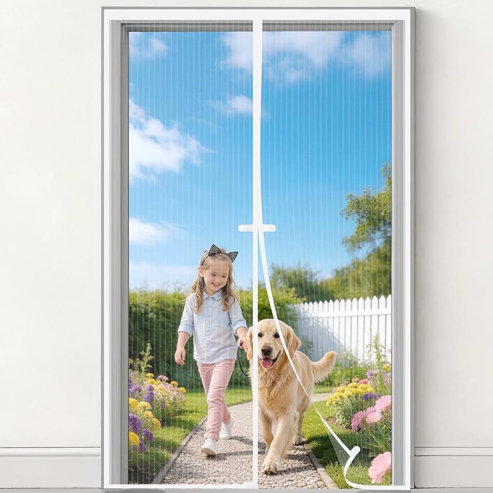 Fliegengitter Tür Magnet 70x190 cm, Insektenschutz Balkontür, Fliegenvorhang Ohne Bohren, Kinderleichte Klebemontage, Magnetvorhang Ideal für Wohnzimmertür, Küchentür und Terrassentür, Weiß