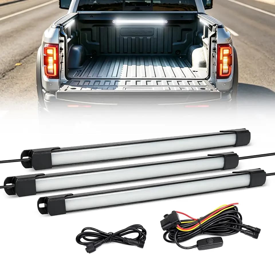 OPP ULITE Led Truck Bed Lights with ON/Off Switch & Extension Cable, 199pcs Led Chip Waterproof 6000K Cool White Light Strips for Cargo Pickup Trucks SUV RV Boat, 3PC Pack