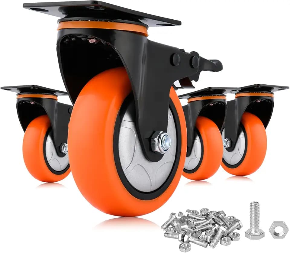Moogiitools 4er set Lenkrollen 100mm mit Bremse，Schwerlastrollen Tragkraft 800 kg，Lautlose Rollen Für Tragbarkeit für Möbeltransport & Industrietransport