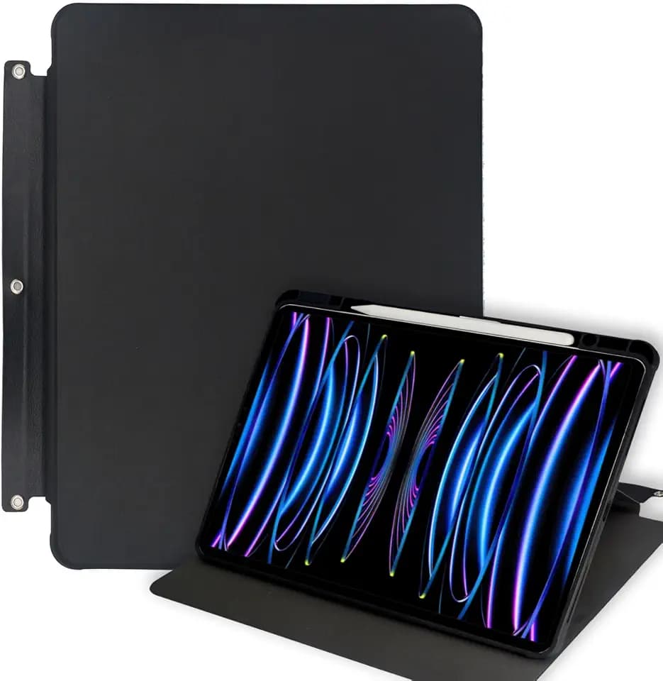 Rotating Tablet Case with 3-Ring Binder Holes fit for A4-Size Binder, 360 Degree Rotating Stand Cover with Pencil Holder for 12.9-inch iPad Pro 4th/5th/6th
