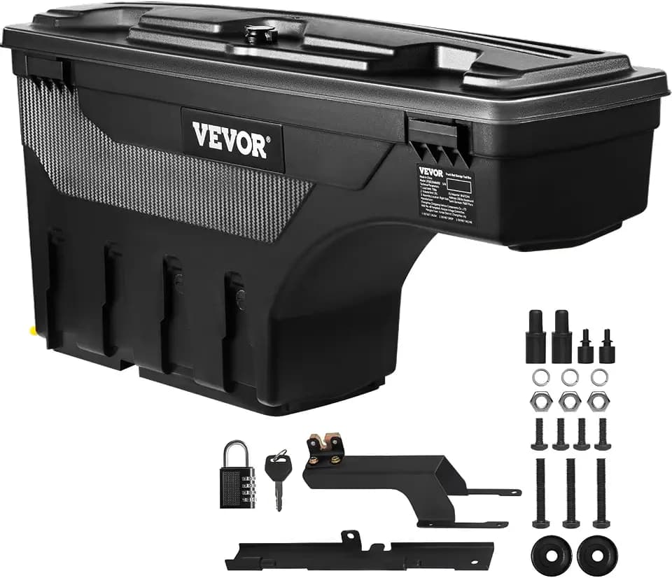 VEVOR Truck Bed Storage Box, Lockable with Password Padlock, 6.6 Gal/25 L ABS Wheel Well Tool Box, Waterproof and Durable, Compatible with Ford F-150 2015-2021, Drivers Side (Left)