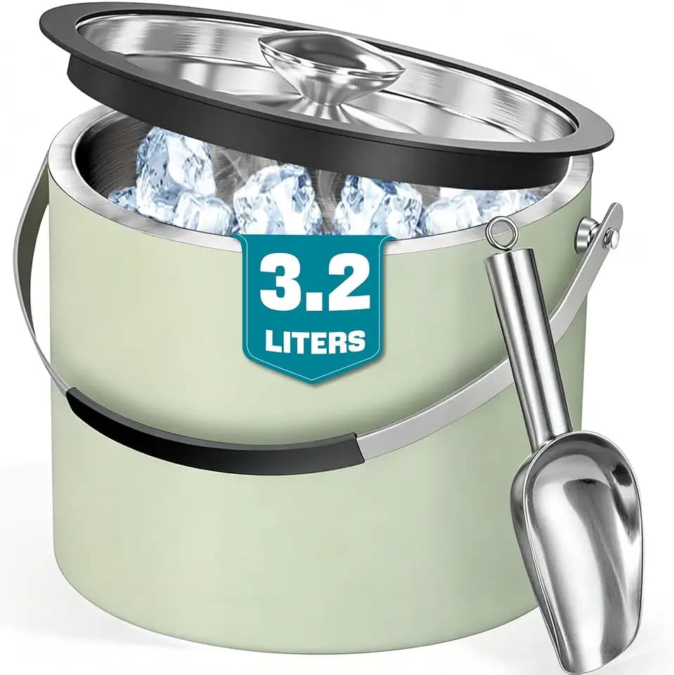 3.2L Eiswürfelbehälter mit Deckel und Schaufel, Edelstahl Eiskübel,Mintgrün