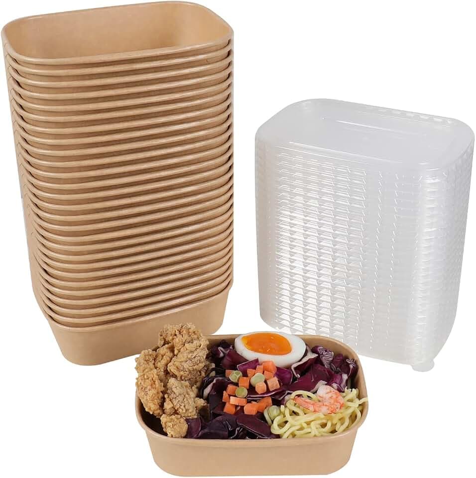 17 oz Disposable Kraft paper bowls with lids Food container 50 Pack