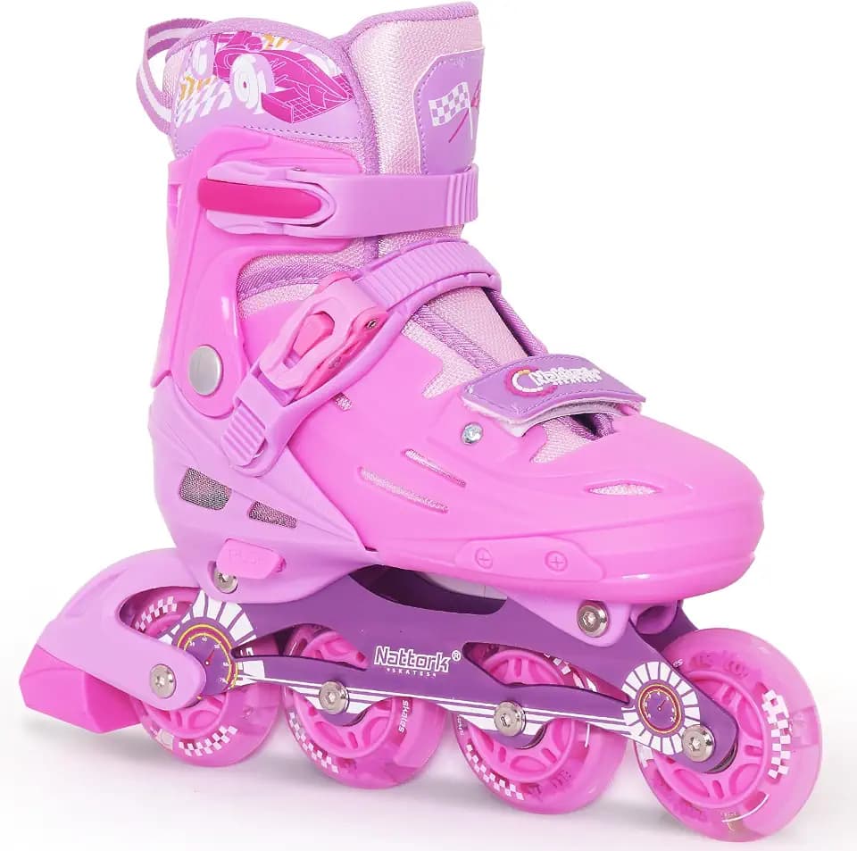 Nattork Kids Inline Skates Adjustable Light up Wheels Blades Roller for Boys Girls- TeenYouth Age 6-12 - Cool Racing Car Decorations Indoor Outdoor Birthday Gift for Son and Grandson