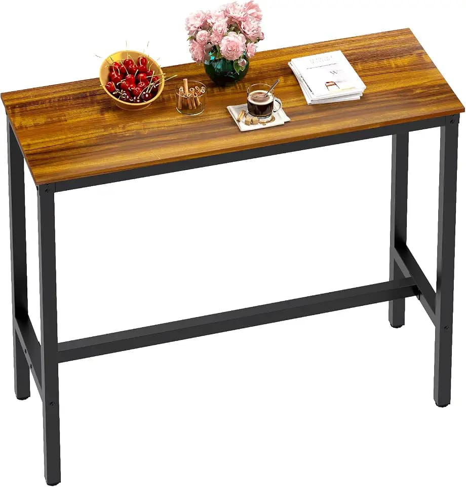 Ulifance Barhocker Tisch 100x45x100cm, Industrieller Stehtisch aus Holz & Metall, Höhenverstellbarer Bartisch für Küche Wohnzimmer Café, Pflegeleichter Bistrotisch