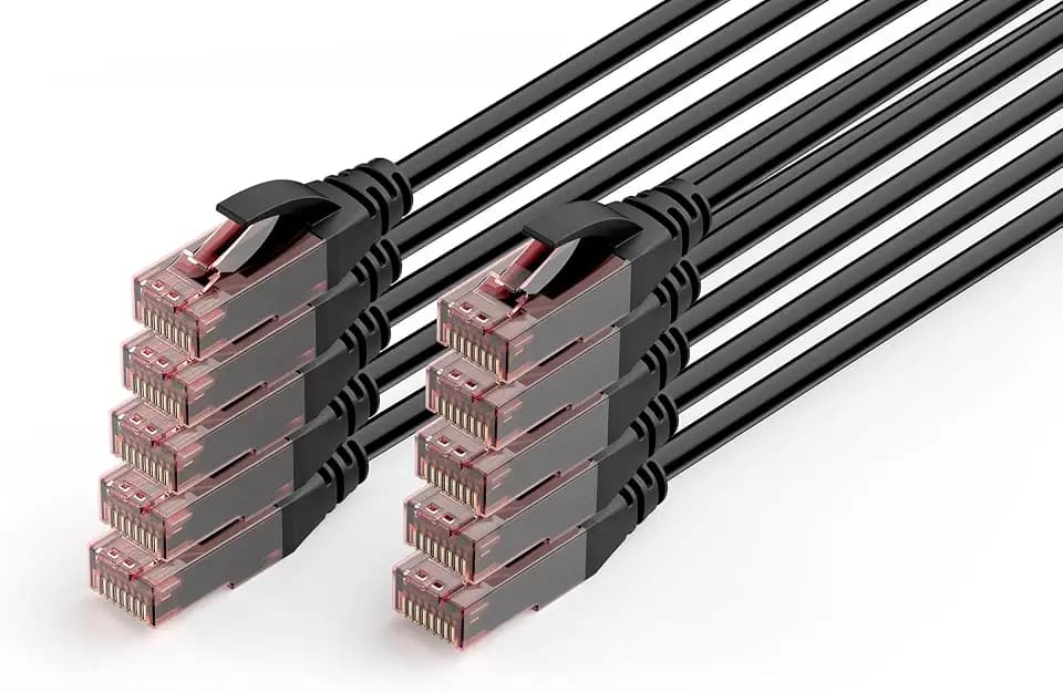 DIGITUS Outdoor Netzwerkkabel Cat 6 – 1 m – 10 Stück – 1 Gbit/s – Schwarz