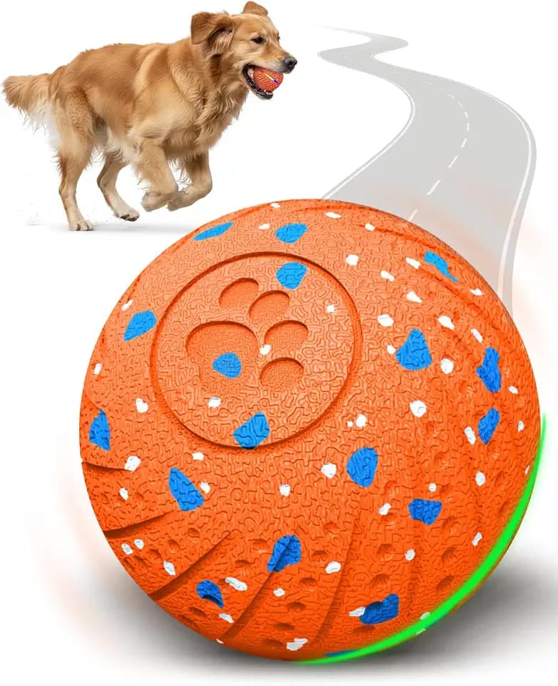 Interactive Dog Toy Balls, E-TPU Automatic Rolling & Bouncing Dog Balls with Lights, Type-C Rechargeable IPX7 Waterproof Dogs Ball, Great Gift for Medium & Large Dogs