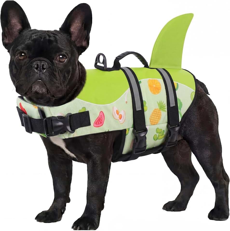 ASENKU Hundeschwimmweste Größe M für kleine & mittlere Hunde, Schwimmweste Hund Hai mit Rettungsgriff, Reflektorstreifen & D-Ring, ideal für Schwimmen, Boot, Strand & Abenteuer