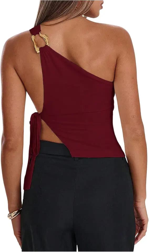 RoseSeek Women's One Shoulder Cut Out Tank Top Elegant Going Out Outfits